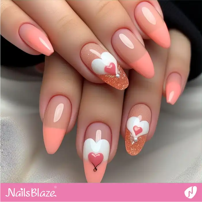 Peach Fuzz Color Blocks Heart Nail Art | Color of the Year 2024 - NB1905